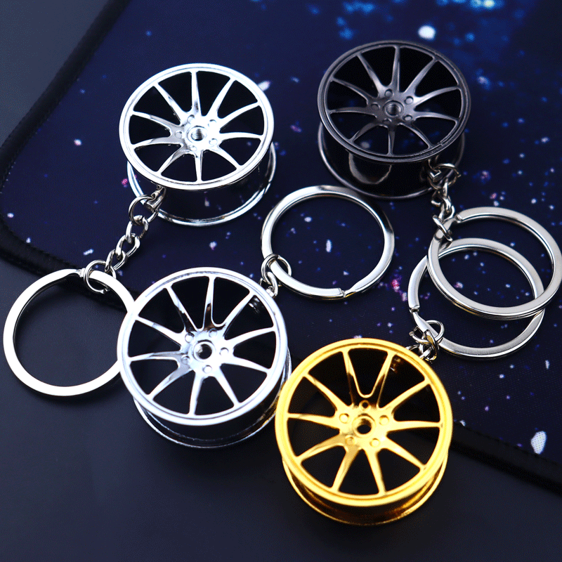 Creative gift auto parts custom Automotive turbo gear hub car wheel pend metal keychain