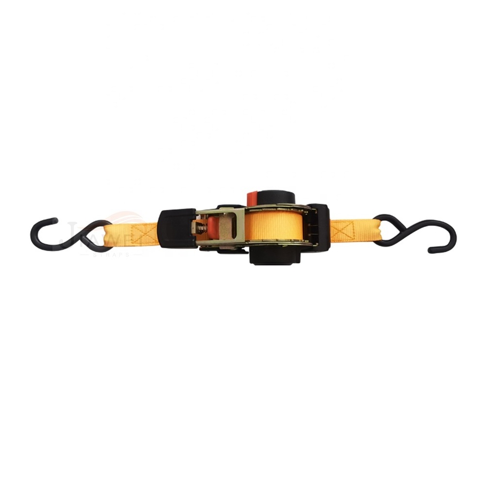 Retractable ratchet tie down belt strap