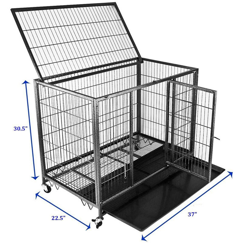 Wholesale Metal Iron Wire Double Door Pet House Heavy Duty Dog Crate Dog Cage with Wheels