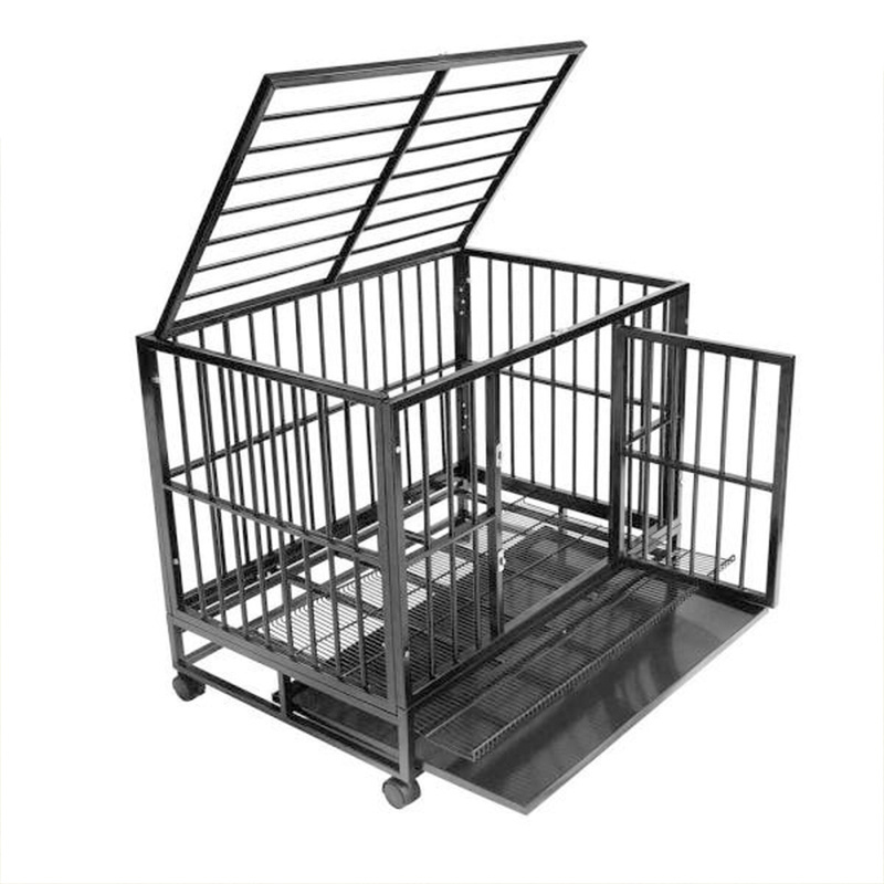 Wholesale Metal Iron Wire Double Door Pet House Heavy Duty Dog Crate Dog Cage with Wheels