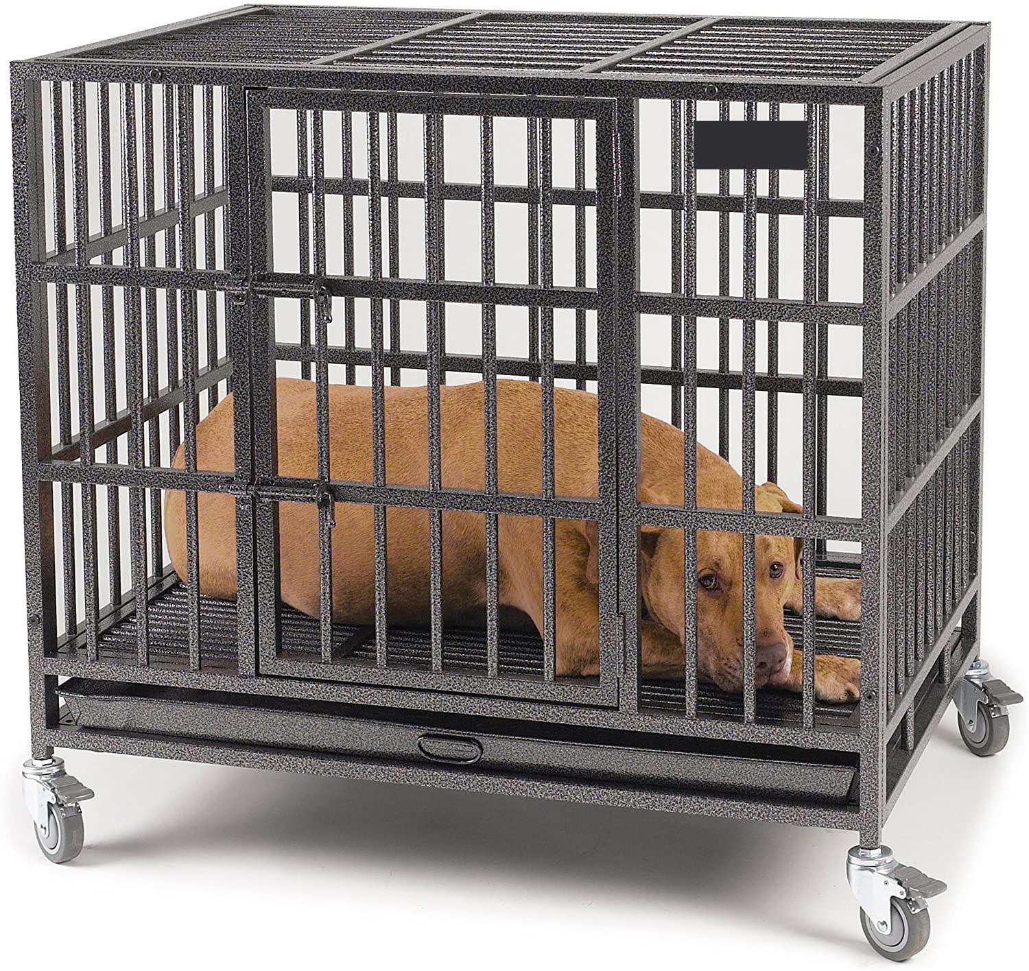 Wholesale Metal Iron Wire Double Door Pet House Heavy Duty Dog Crate Dog Cage with Wheels