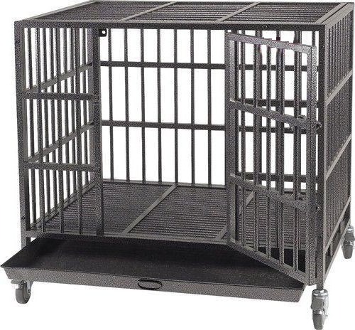 Outdoor Metal Tube XXL Dog Cage with Plastic Tray Cage Transport for Big Dog Heavy Duty Steel Large Dog Kennel Crate with Wheels