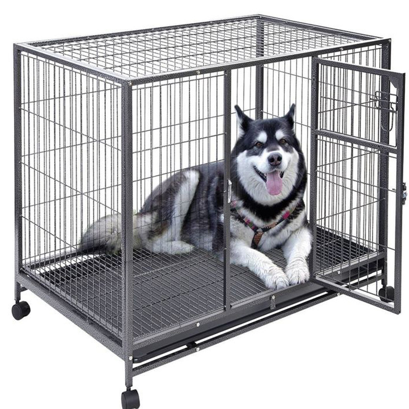 Outdoor Metal Tube XXL Dog Cage with Plastic Tray Cage Transport for Big Dog Heavy Duty Steel Large Dog Kennel Crate with Wheels