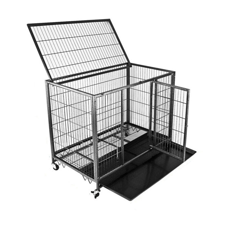 Outdoor Metal Tube XXL Dog Cage with Plastic Tray Cage Transport for Big Dog Heavy Duty Steel Large Dog Kennel Crate with Wheels