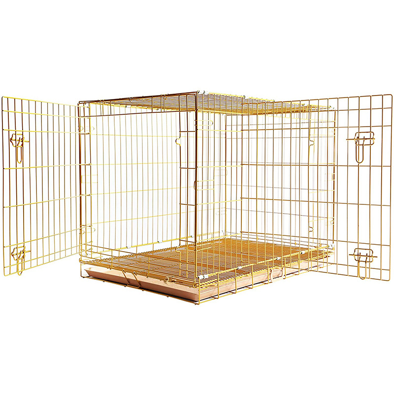 In Stock Commercial Metal Gold Large Puppy Crate Impact Fancy Dog Crate Light Duty Dog Crate With PP Tray