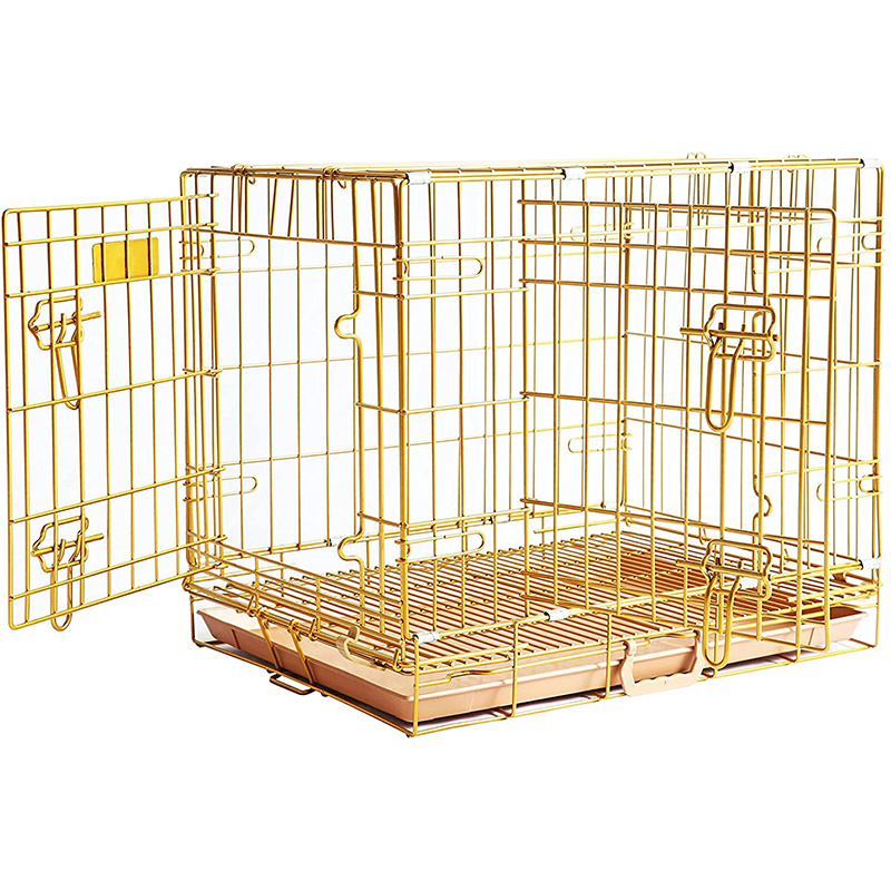 In Stock Commercial Metal Gold Large Puppy Crate Impact Fancy Dog Crate Light Duty Dog Crate With PP Tray