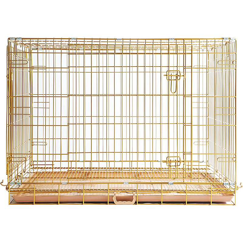 In Stock Commercial Metal Gold Large Puppy Crate Impact Fancy Dog Crate Light Duty Dog Crate With PP Tray