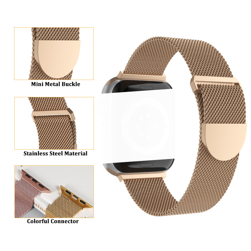 Milanese Loop Stainless Steel Metal Watch Band Gold 38 40 42 44 45mm Magnetic Smart Watch Strap For Apple Watch