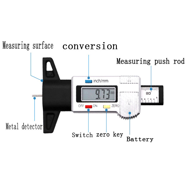 Tire Thread Depth Gauge Tire Pressure Gauge Digital LCD Tyre,Tread Depth Gauge Meter Measurer 0-25mm Metric/inch