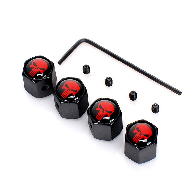 Skull Head Anti-Theft Valve Cap Set - Universal Screw Mount, Aluminum Alloy, Dust-Proof & Secure Car Tire Accessory with Wrench