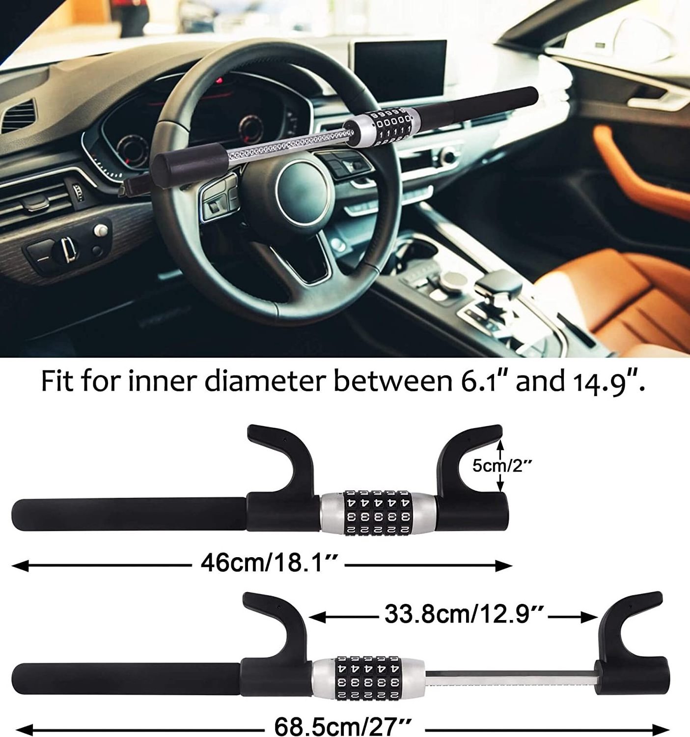 Steering Wheel 5 Digit Combination Lock Car/Truck/Van Universal Adjustable Steering Lock Steering Wheel Anti-theft Locks