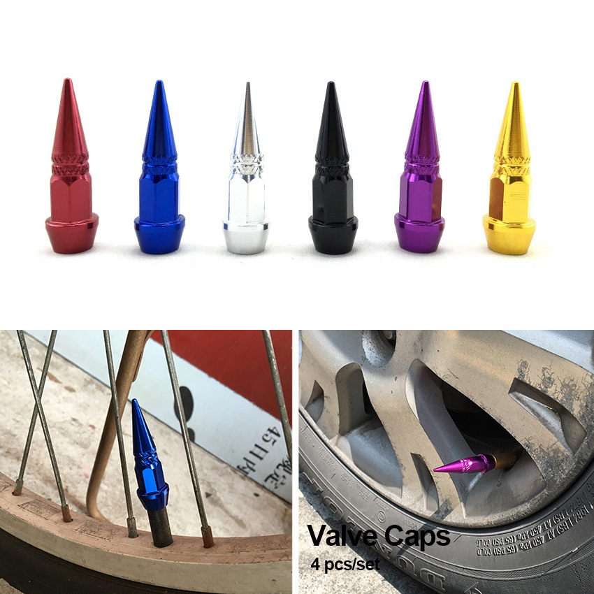 4 PCS Personality Refitting Valve Cap Pointed Bullet Valve Caps Cars Motorcycle Bicycle 45mm Universal Tire Valve Stem Caps