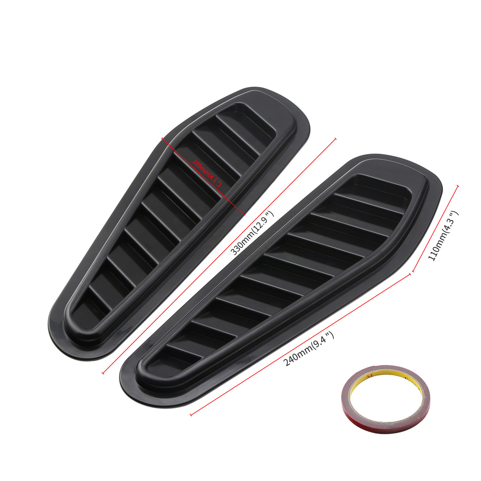 YCL-009 Universal Car Decorative Air Flow Intake Scoop Turbo Bonnet Vent Cover X2 Black