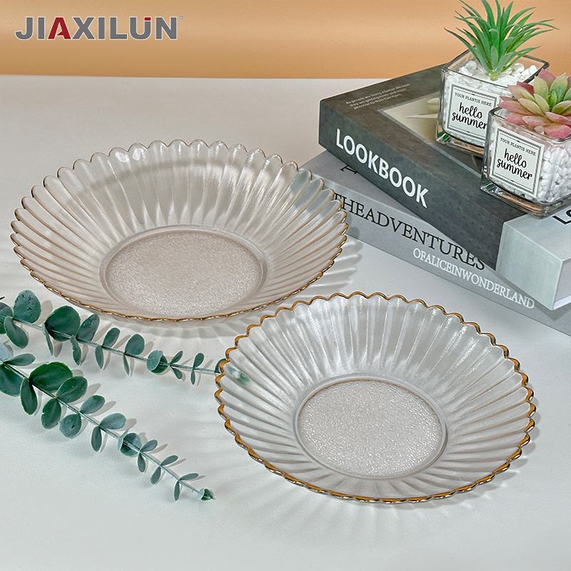 Golden Border Daisies Shape Fruit Bowl Transparent Color for Gatherings Exclusive Dish & Plate