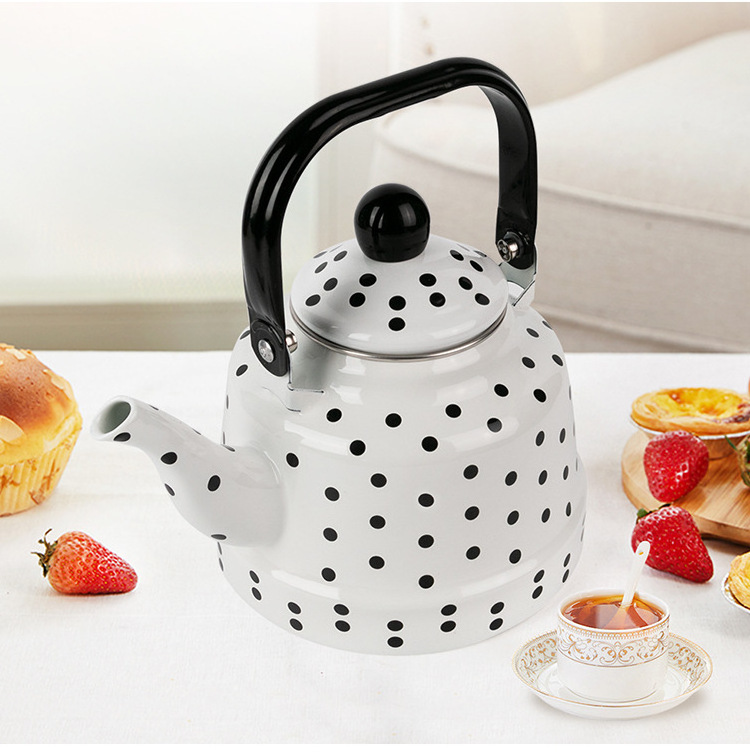 Enamel Polka dot pot White dot coffee pot Spot kettle Steel handle ancient clock pot