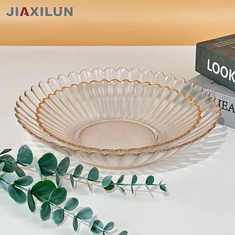 Golden Border Daisies Shape Fruit Bowl Transparent Color for Gatherings Exclusive Dish & Plate