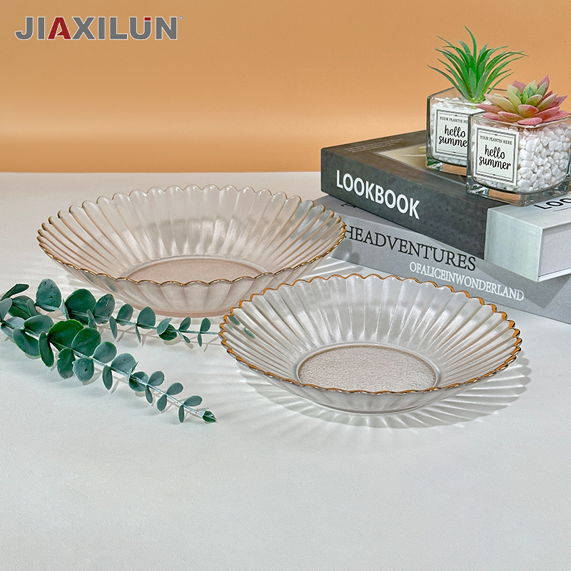 Golden Border Daisies Shape Fruit Bowl Transparent Color for Gatherings Exclusive Dish & Plate