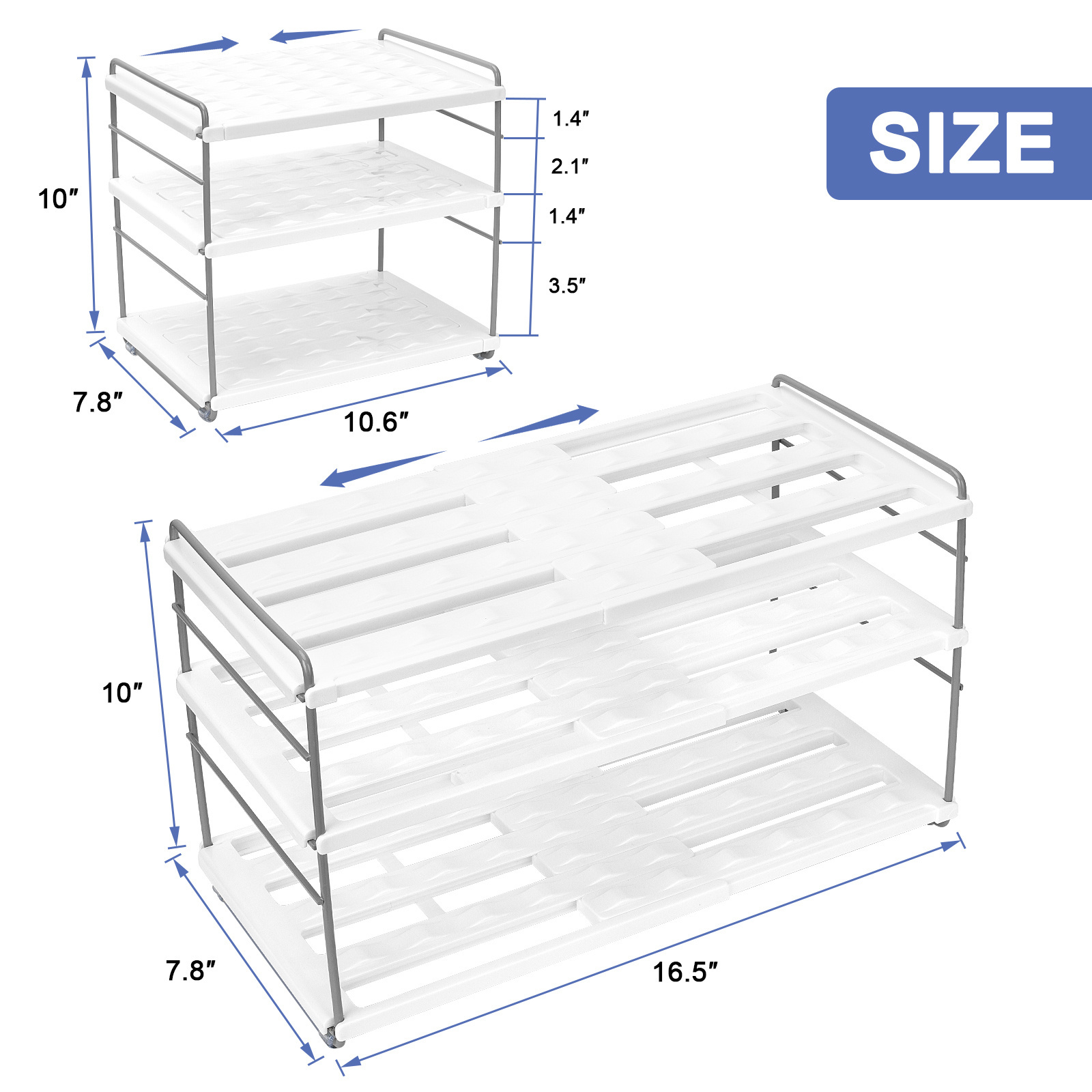 Adjustable and expandable Bottle Organizer, Food Storage Tissue Storage Rack 3 shelves suitable for kitchen