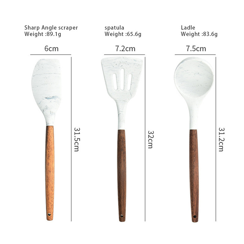 Wholesale wooden handle silicone kitchenware set silicone spatula cooking spoon seven-piece kitchen utensils