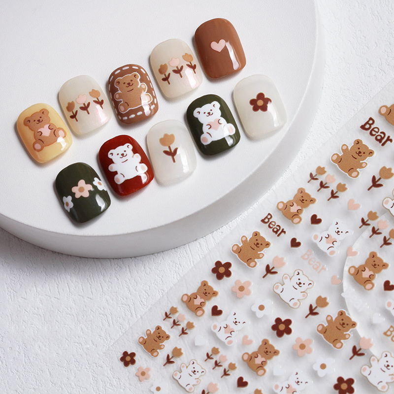 Aha nail stickers new cartoon autumn and winter squirrel little bear tulip flower nail decoration