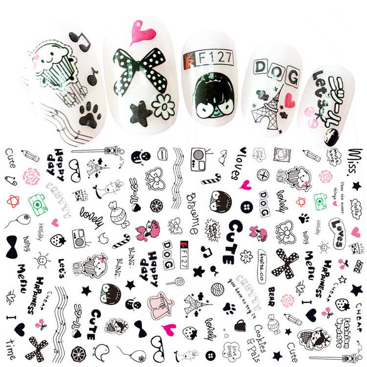 F125-136 Cartoon Bear Rabbit Sailor Moon Nail Art Decals 3D Manicure Applique Nail Stickers for Nail Decoration