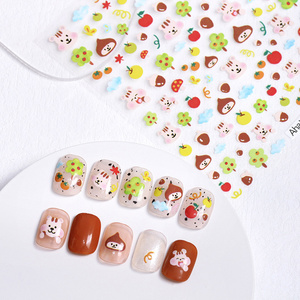 Aha nail stickers new cartoon autumn and winter squirrel little bear tulip flower nail decoration