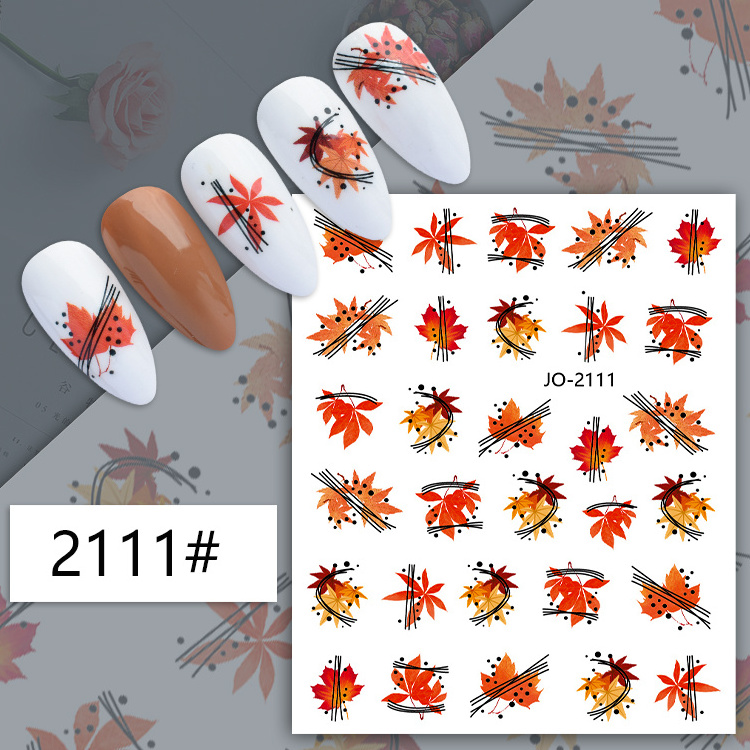 2022 NEW 2101-2112 Joyful gold abstract Maple leaves nail decals for autumn nail art fall leaf adhesive stickers