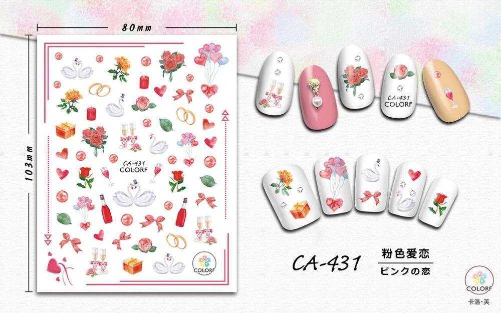 CA428-436 Nail Art Decals 3D Cartoon Flower Manicure Letter Applique Nail Stickers for Nail Decoration