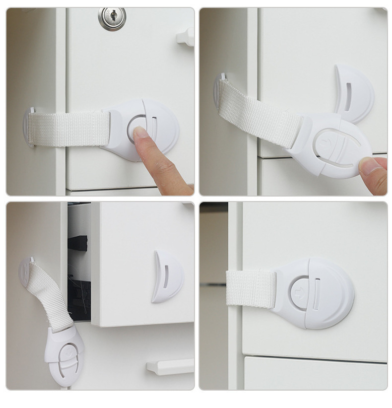 Safe Quick And Easy Adhesive Cabinet Drawer Door Latches Baby Locks Child Safety Strap Locks For Fridge, Cabinets, Drawers