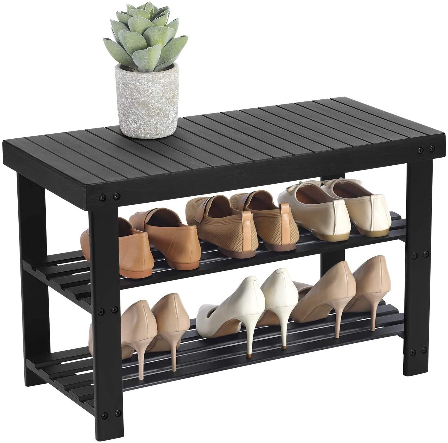 Sturdy 3-Tier Bamboo Shoe Organizer Shoe Rack Bench