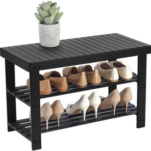 Sturdy 3-Tier Bamboo Shoe Organizer Shoe Rack Bench