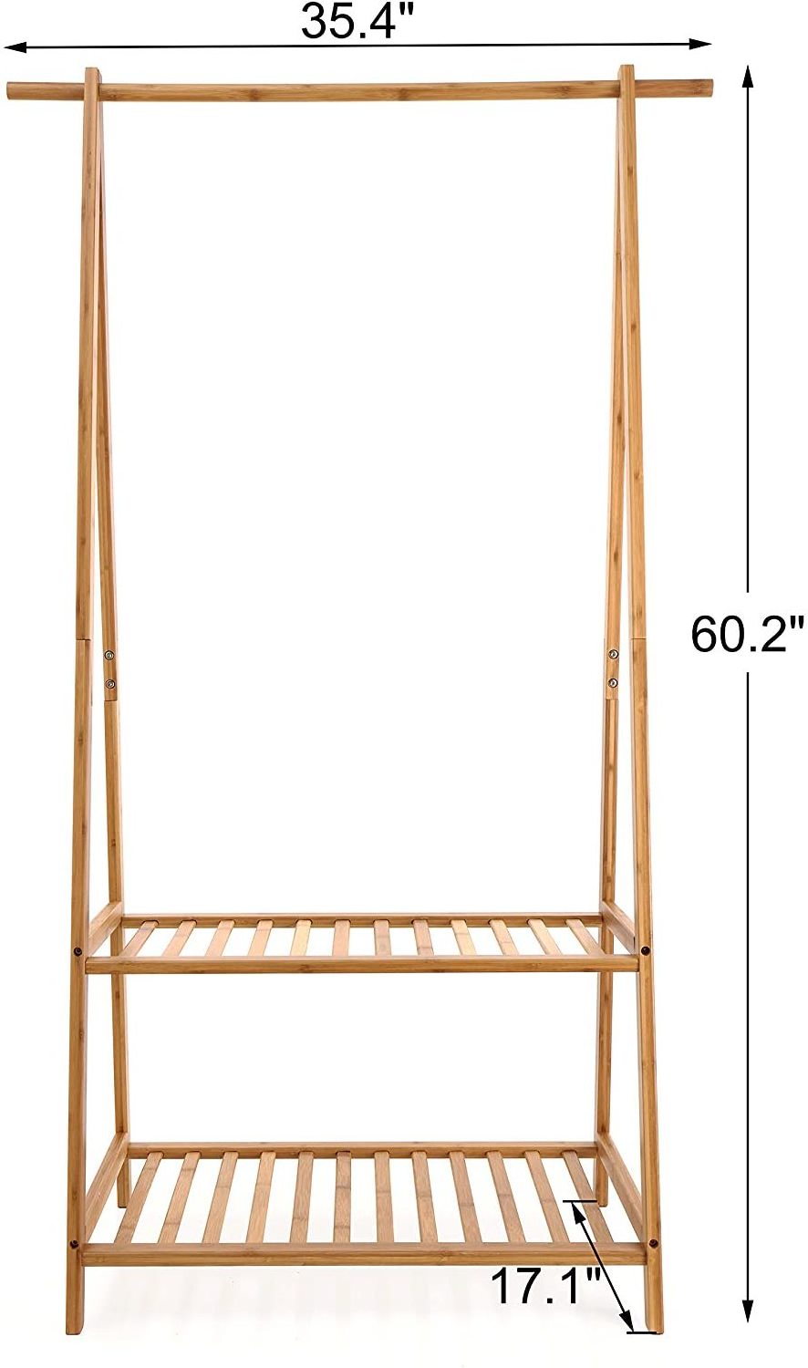 Bamboo Wood Clothing Garment Rack with Shelves Clothes Hanging Rack Stand for Child Kids Adults Cloth Shoe Coat