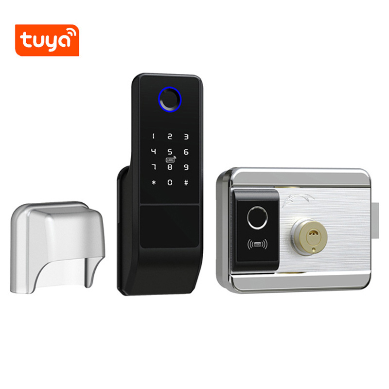 Waterproof Tuya Wifi Smart Door Lock Digital Password Double Fingerprint Electronic Rim Lock For Outdoor Iron Gate Door