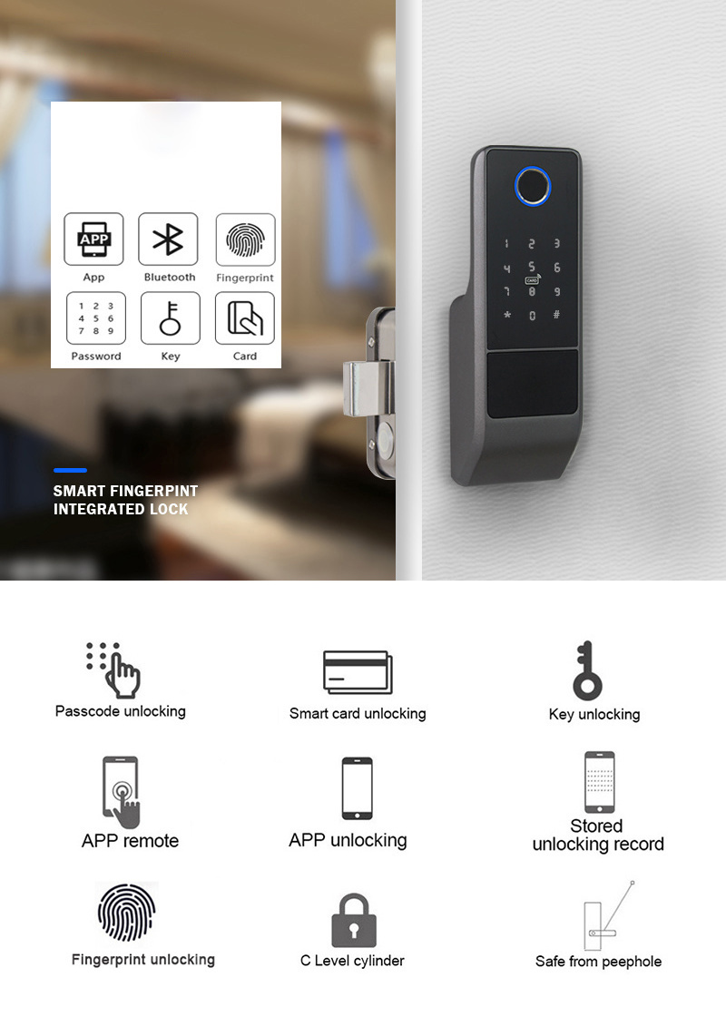 Waterproof Tuya Wifi Smart Door Lock Digital Password Double Fingerprint Electronic Rim Lock For Outdoor Iron Gate Door