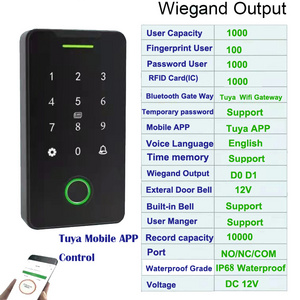 Rfid Card Reader Waterproof Wifi Tuya APP Door Access Control Kits Door Entry Access Controller Fingerprint Current OEM, ODM