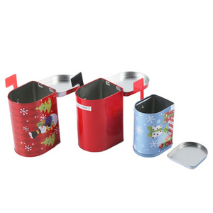 Metal decorative mail box with red flag for packing christmas gift tins