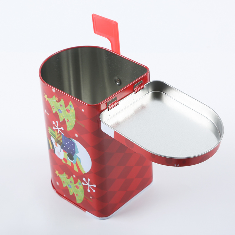 Metal decorative mail box with red flag for packing christmas gift tins