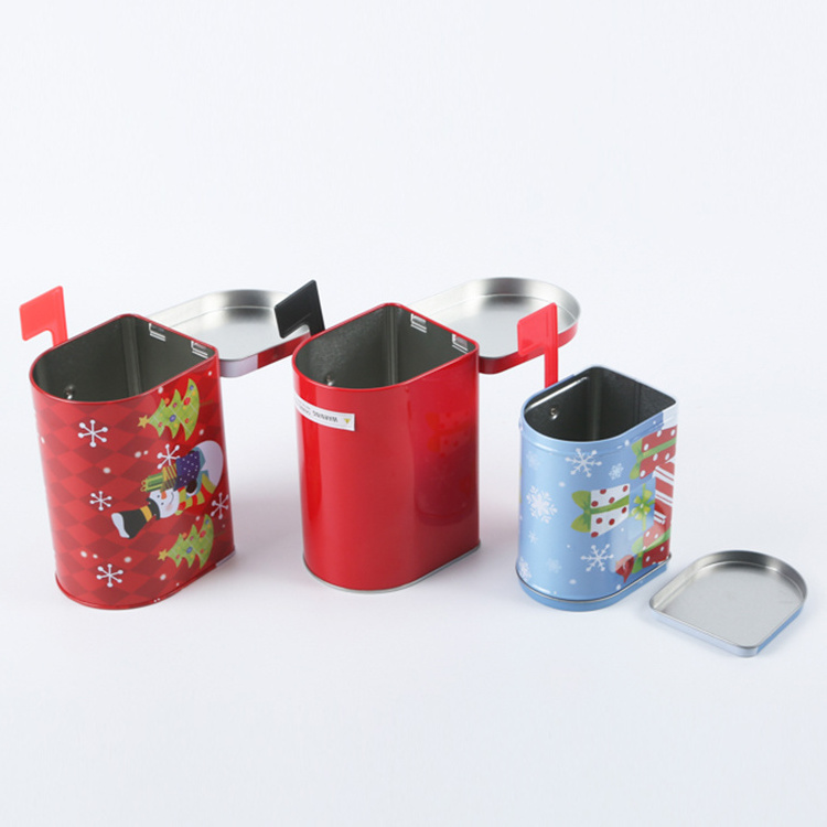 Christmas gift packaging tin box red mailbox shape tin box with flag