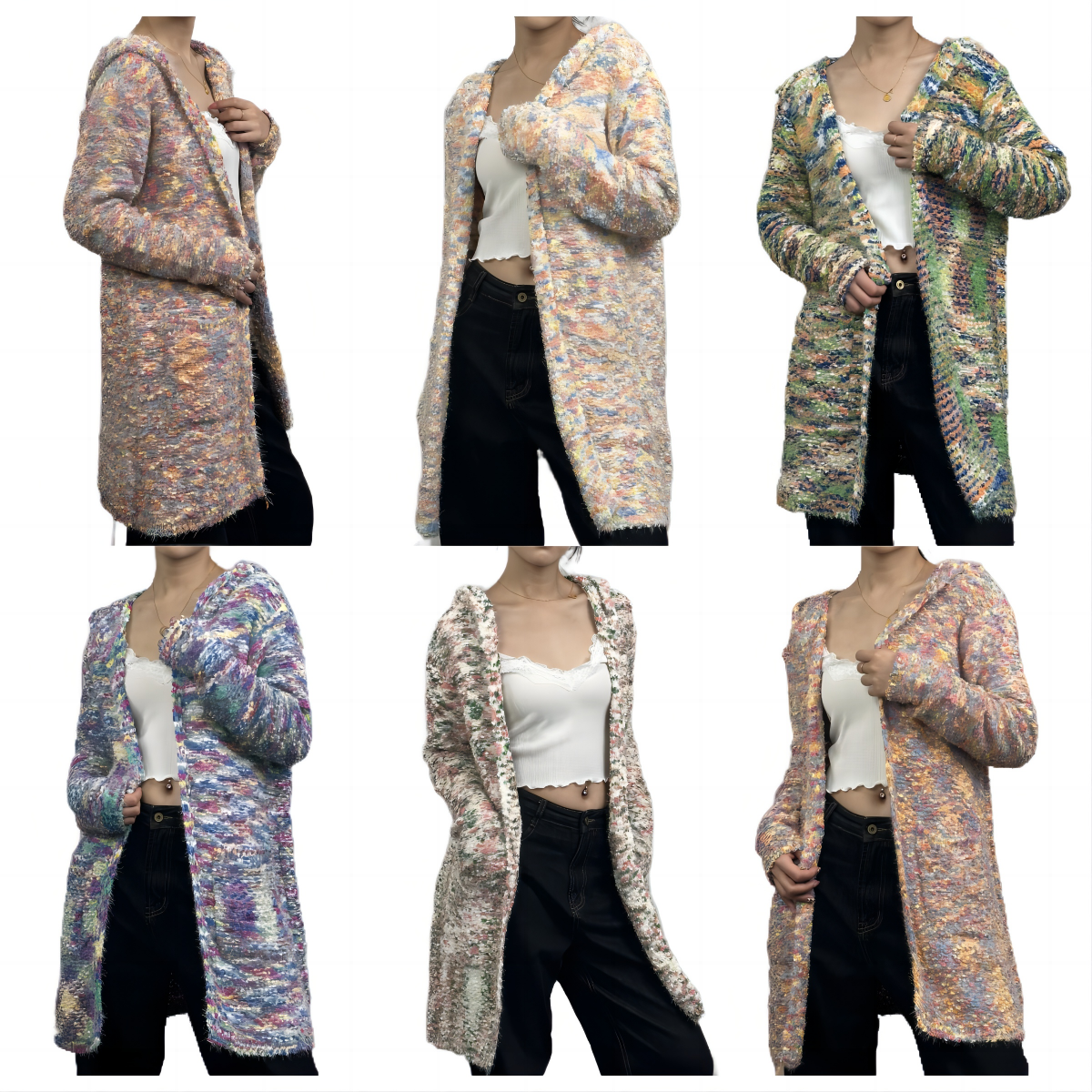 wholesale custom Multiple Colors dyed sunset hues yarn dyed nepped long custom women cardigan sweater varsity cardigan for women