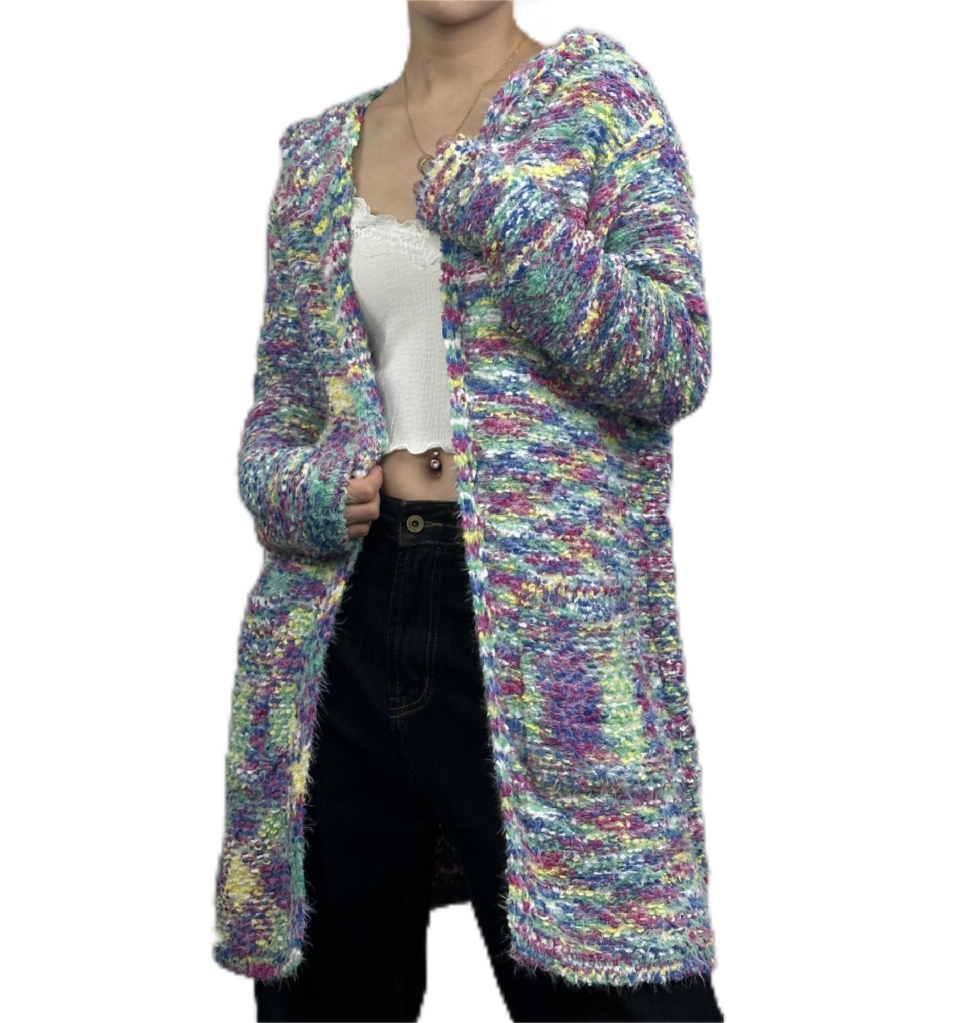 wholesale custom Multiple Colors dyed sunset hues yarn dyed nepped long custom women cardigan sweater varsity cardigan for women