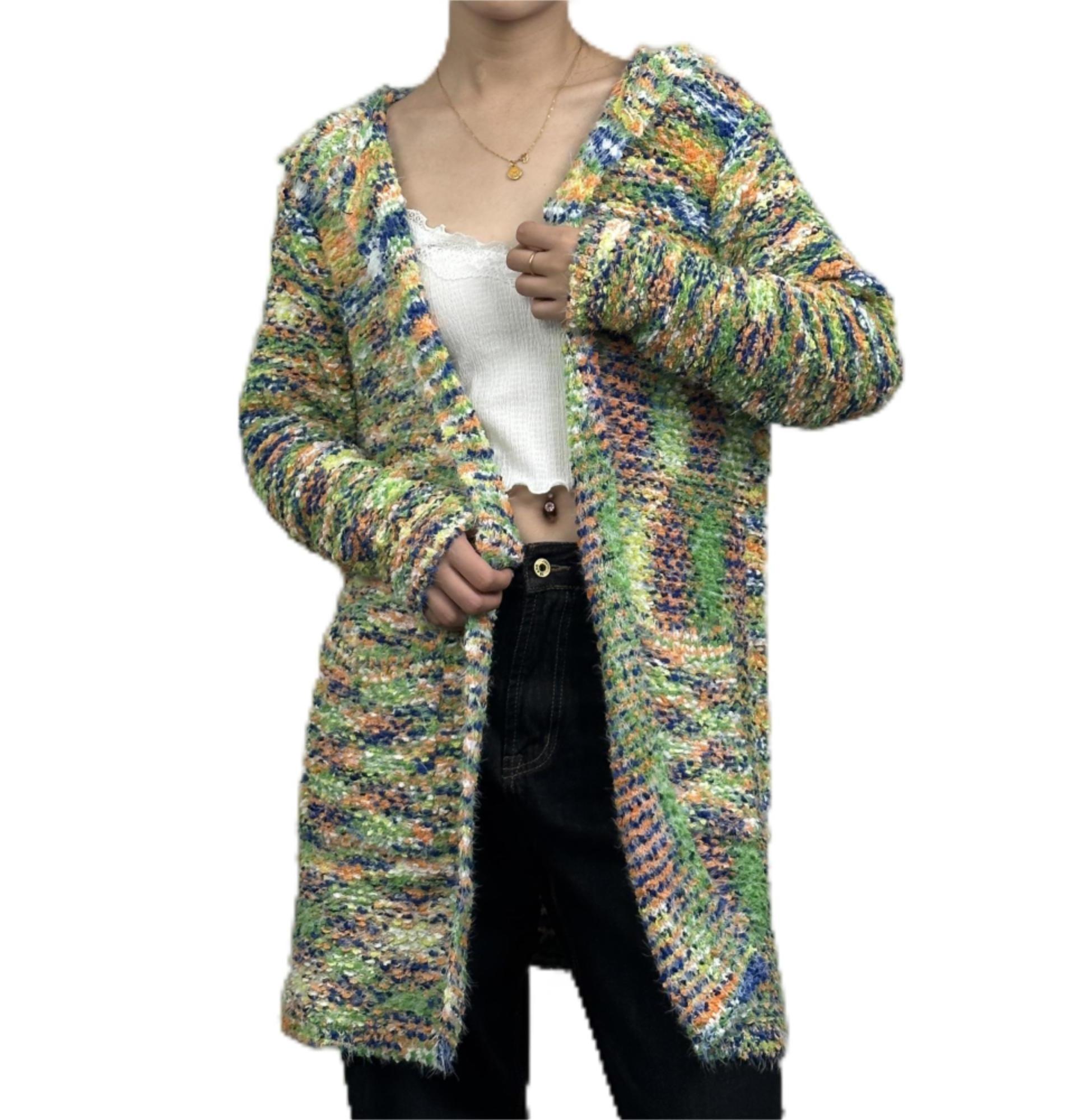 wholesale custom Multiple Colors dyed sunset hues yarn dyed nepped long custom women cardigan sweater varsity cardigan for women