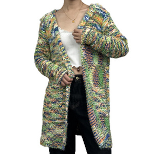 wholesale custom Multiple Colors dyed sunset hues yarn dyed nepped long custom women cardigan sweater varsity cardigan for women