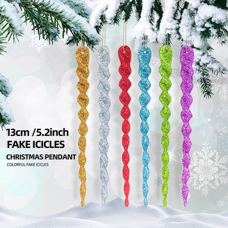 Color Glitter Simulation Icicles Xmas Tree Hanging Ornaments Colorful Threaded Ice Winter Party New Year Supplies