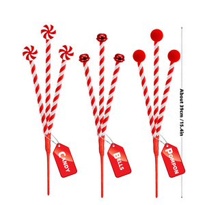 High Quality Red & White Glittering Ball Peppermint Spray Candy Cotton Stripe Curl Ball Xmas Branch Christmas Pick