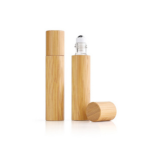 5 10ml High Quality Glass Deodorant Perfume lip oil tube Bamboo Cover Roll on Bottle