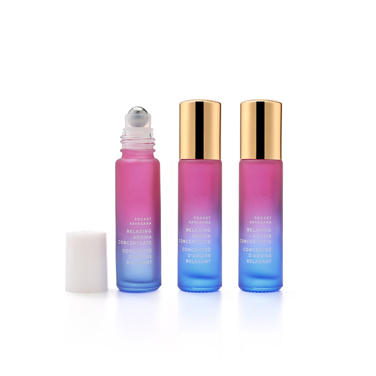 custom logo printed rainbow gradient empty cosmetic eye cream 10ml perfume oil glass roll on bottle