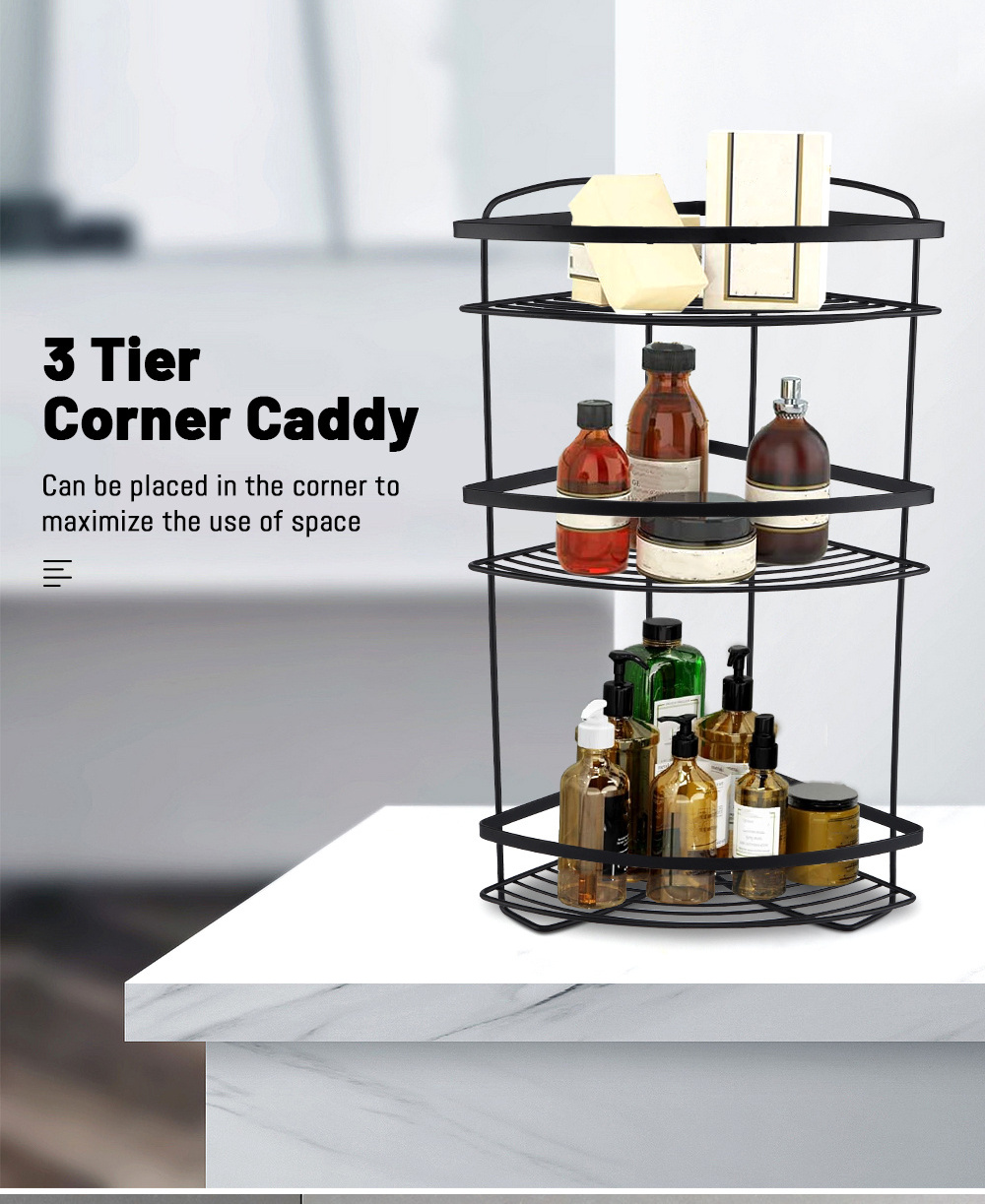 Best Quality Black Metal Kitchen Shelf Organizer 3 Tiers Corner Shelf Bathroom Shower Storage Racks And Shelves