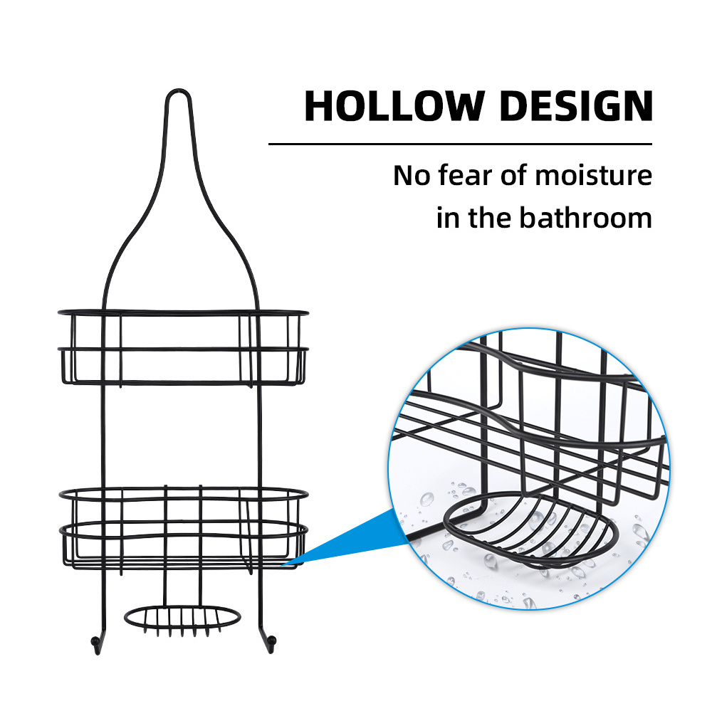 Factory Supplier Custom Design Hanging Stainless Steel Black Wire 3-Tier Hanging Bathroom Shower Caddy