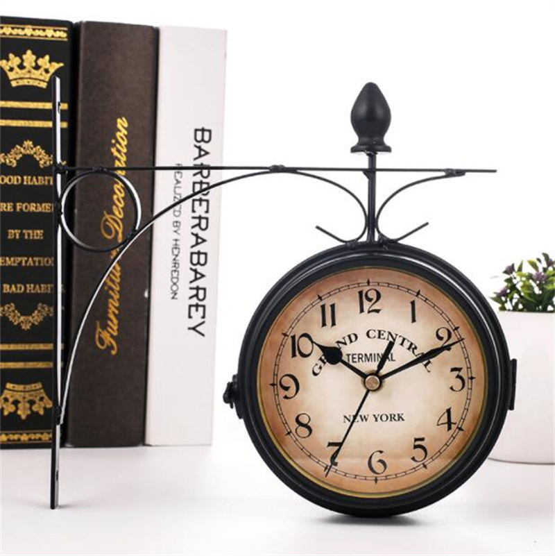 European style iron wall clock retro decoration Double sided Antique Style Clocks