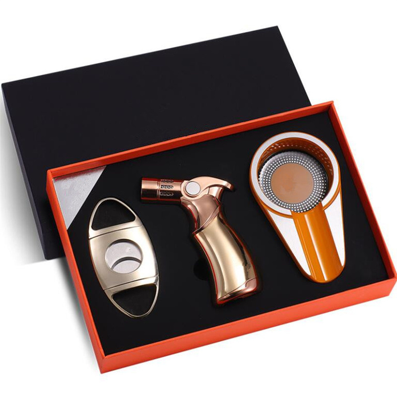 Hot sales Lighters & Smoking Accessories Cigar scissors lighter ashtray set gift three piece set